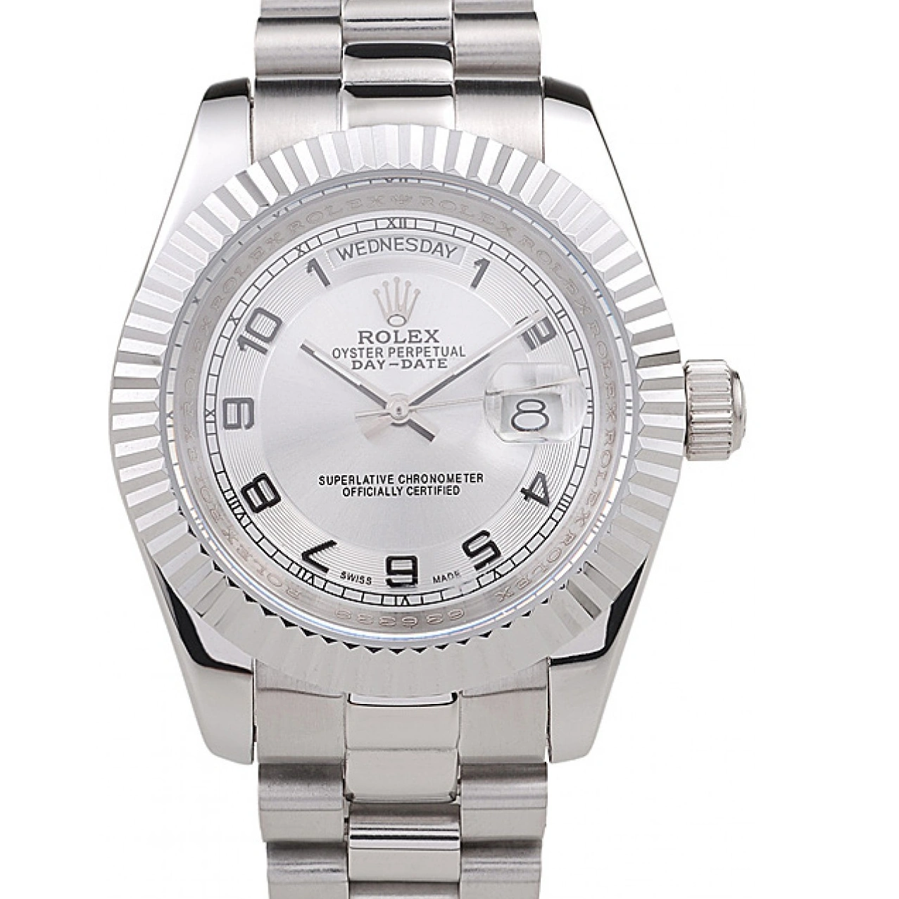 MiroTime 1029 Rolex Day-Date Polished Stainless Steel White Dial